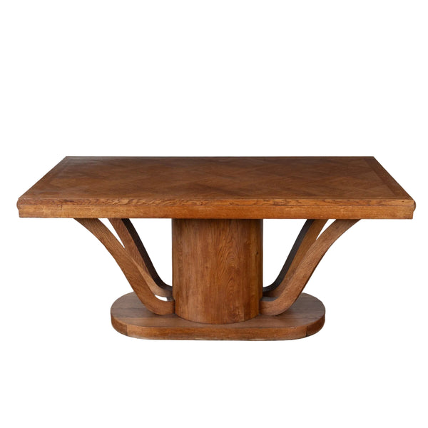 Art Deco Oak Pedestal Dining Table with Parquetry Top