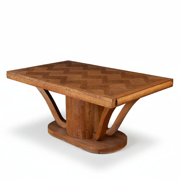 Art Deco Oak Pedestal Dining Table with Parquetry Top