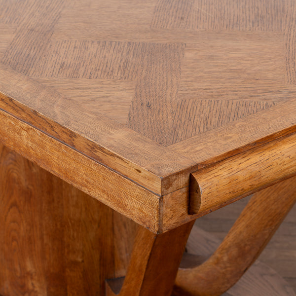 Art Deco Oak Pedestal Dining Table with Parquetry Top