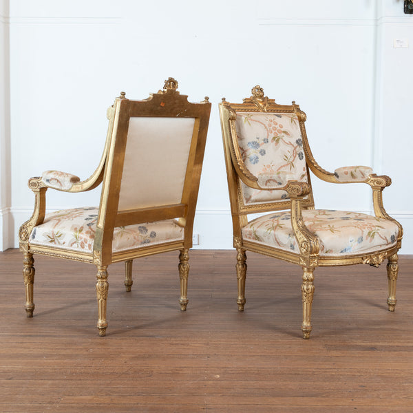 A Pair of Louis XVI Style Giltwood Fauteuils, French, Late 19th Century (2 Pairs Available)