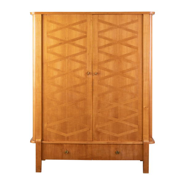 A Mid Century Sycamore Wardrobe with a Parquetry Front