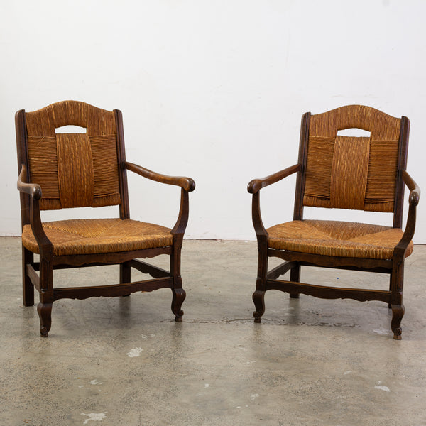 Pair of Low Rush Caned Armchairs from the 1950s