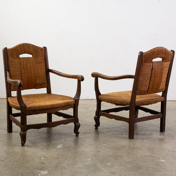 Pair of Low Rush Caned Armchairs from the 1950s