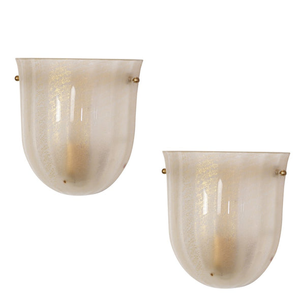 Pair of Murano Demi Lune Gold Fleck Wall Sconces