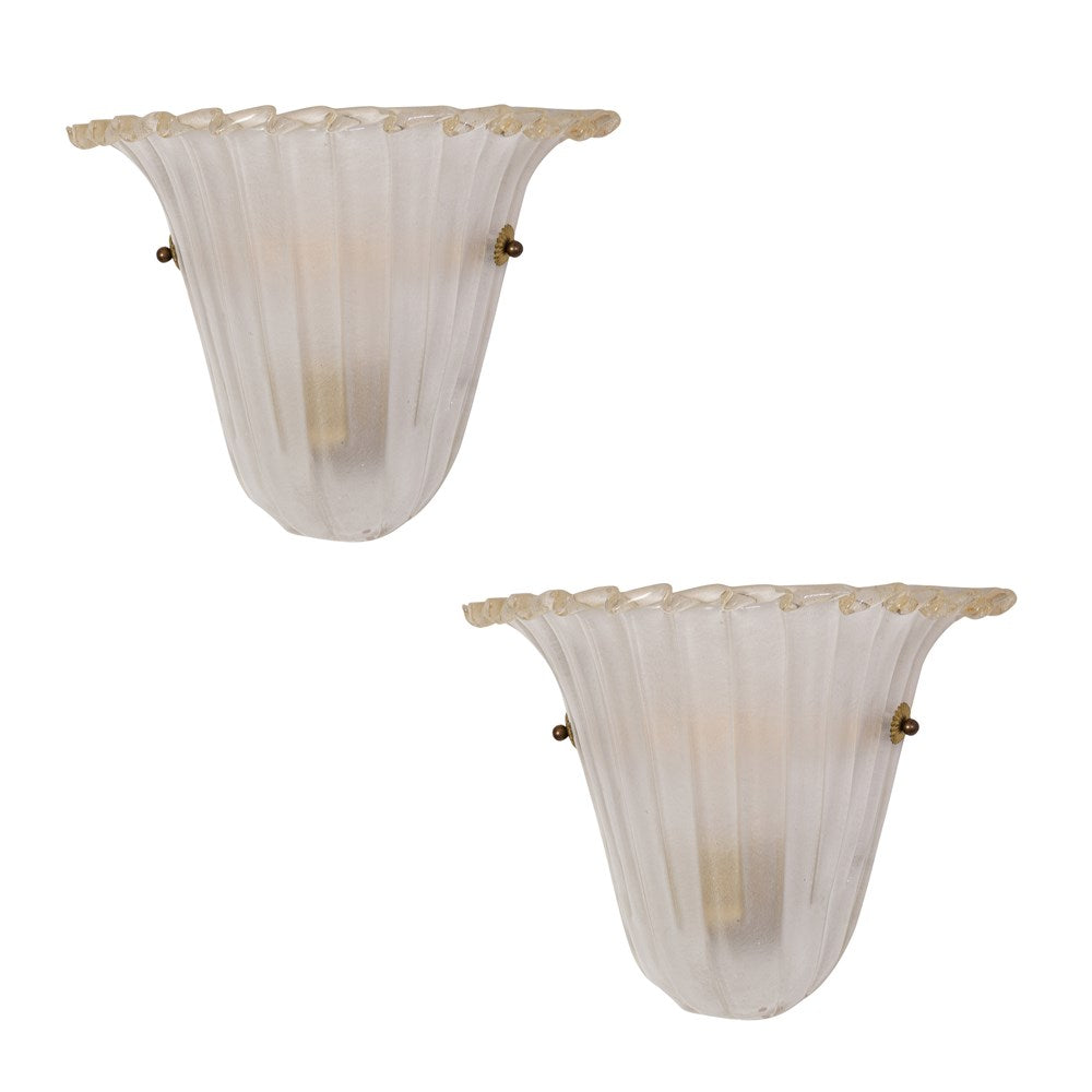 A Pair of Vintage Murano Sconce of Fan Form with Gilt inclusions