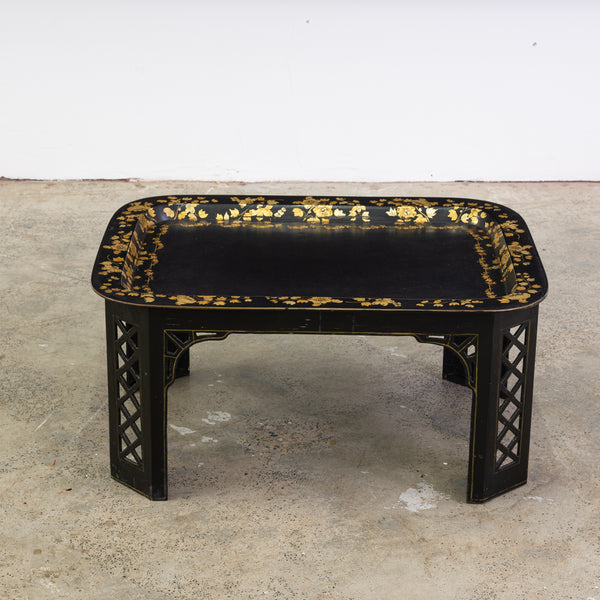 20th Century Papier Mache Black and Gilt Tray Table