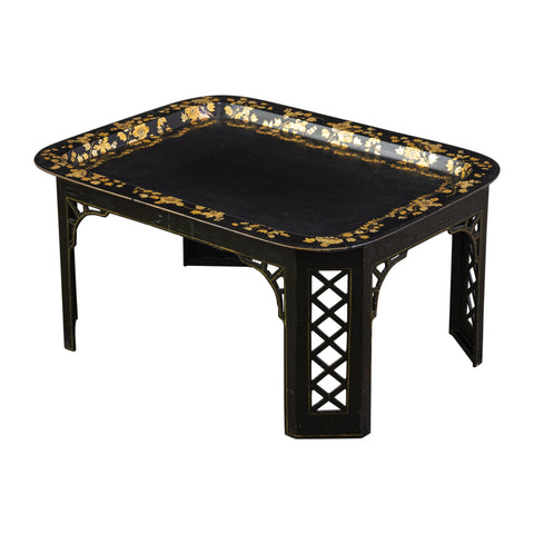 20th Century Papier Mache Black and Gilt Tray Table