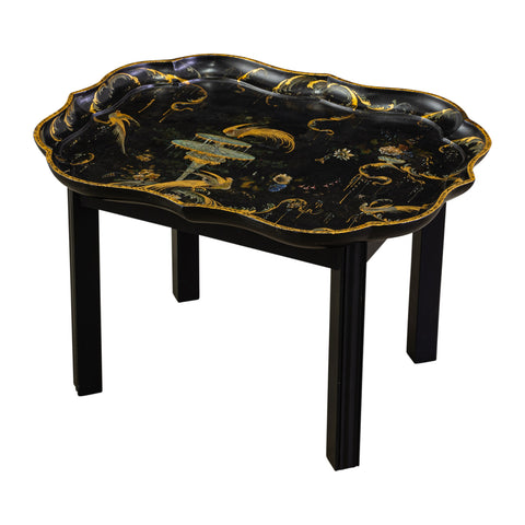 Chinoserie Lacquer Tray Table Decorated with Bird