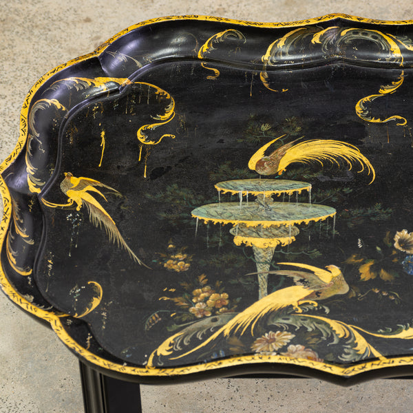 Chinoserie Lacquer Tray Table Decorated with Bird