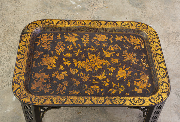 20th Century Black and Gilt Tray on Stand