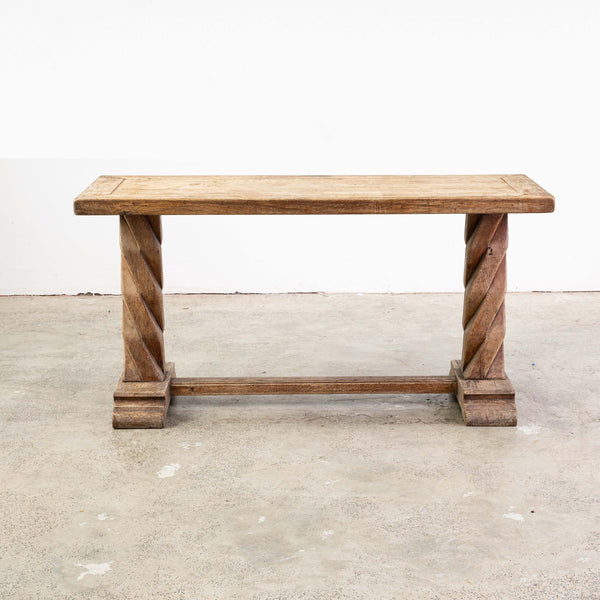 A Bleached Oak Rectangular Table Raised on twisted Pedestal