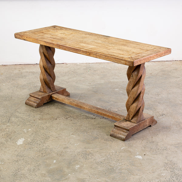 A Bleached Oak Rectangular Table Raised on twisted Pedestal