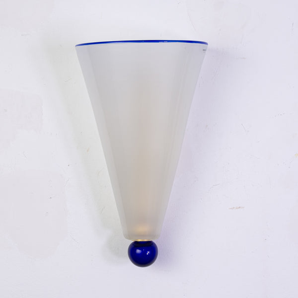 Pair of Conic form Wall Sconces in Blue And Frosted Glass by Murano Due