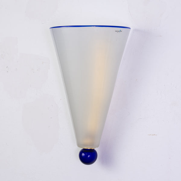 Pair of Conic form Wall Sconces in Blue And Frosted Glass by Murano Due