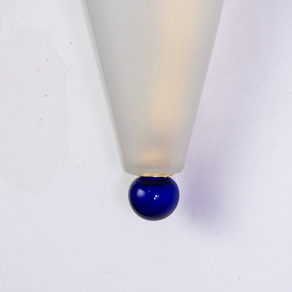 Pair of Conic form Wall Sconces in Blue And Frosted Glass by Murano Due