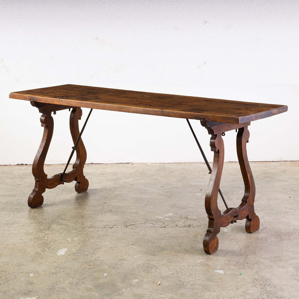 19th Century Spanish Console Table with Solid Walnut Plank Top