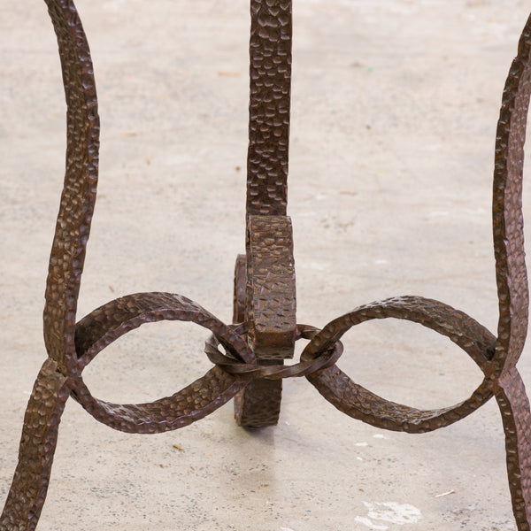 Art Deco Hammered Iron Side Table with Glass Top