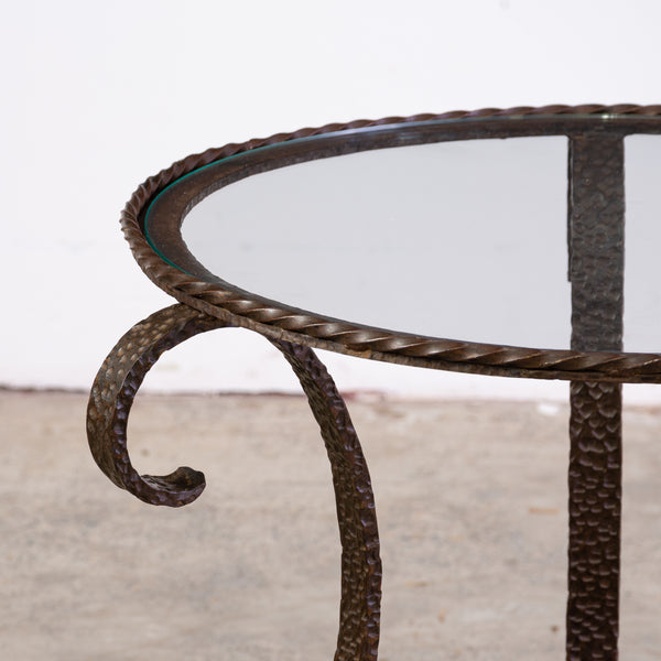 Art Deco Hammered Iron Side Table with Glass Top