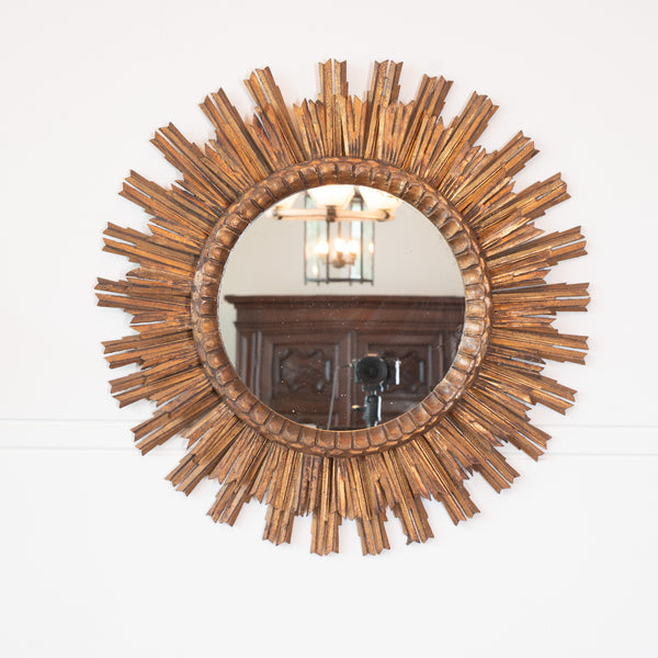 Mid Century Spanish Two Tiered Giltwood Sunburst Mirror