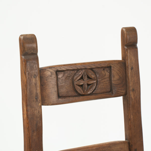 Six 1960s Italian Oak and Rush Caned Chairs