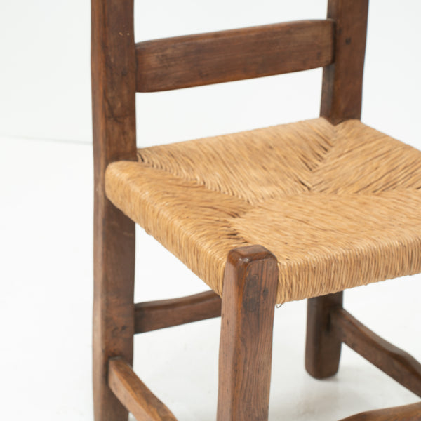Six 1960s Italian Oak and Rush Caned Chairs