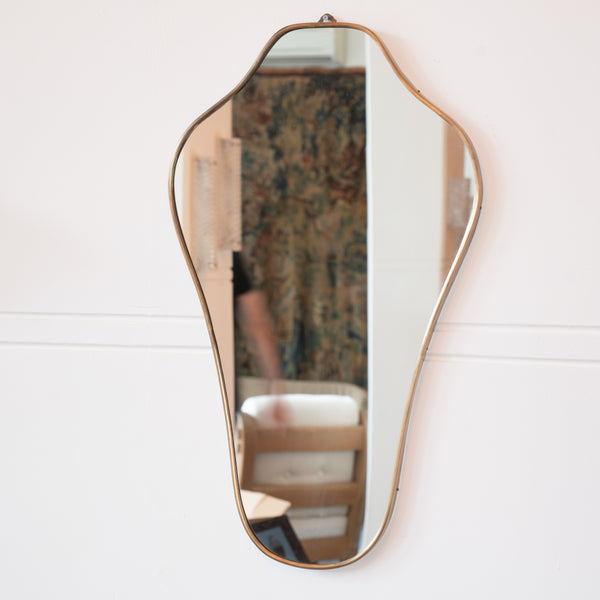 Pair 1970s Shaped Italian Brass Mirrors