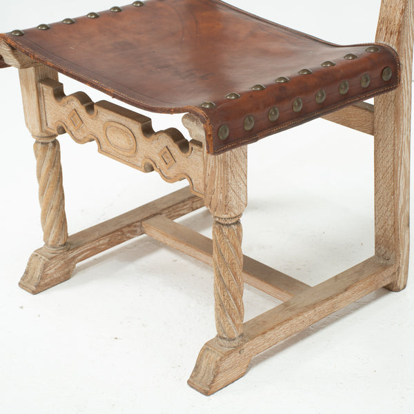 Set of 6 Mid Century Cerused Oak and Leather Dining Chairs