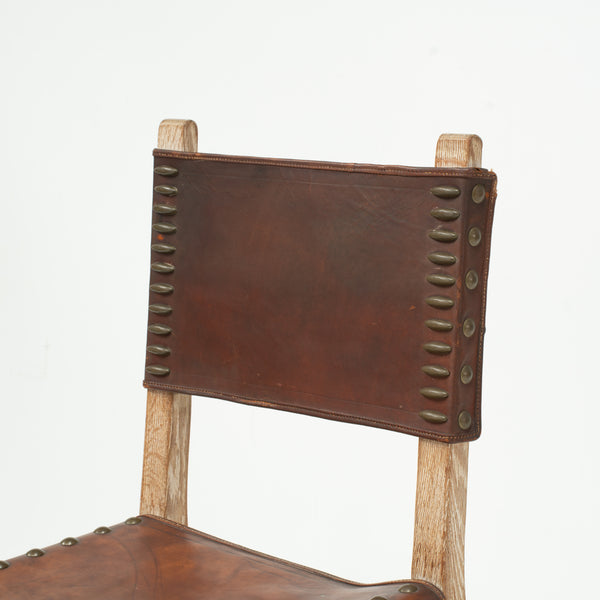 Set of 6 Mid Century Cerused Oak and Leather Dining Chairs