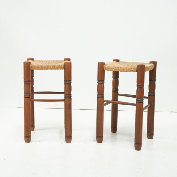 Pair of Dudouyt Style Stools with Rush caned Seats