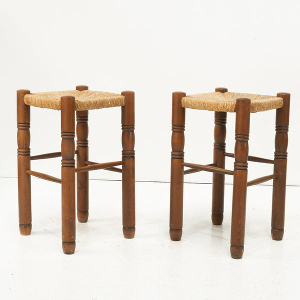Pair of Dudouyt Style Stools with Rush caned Seats
