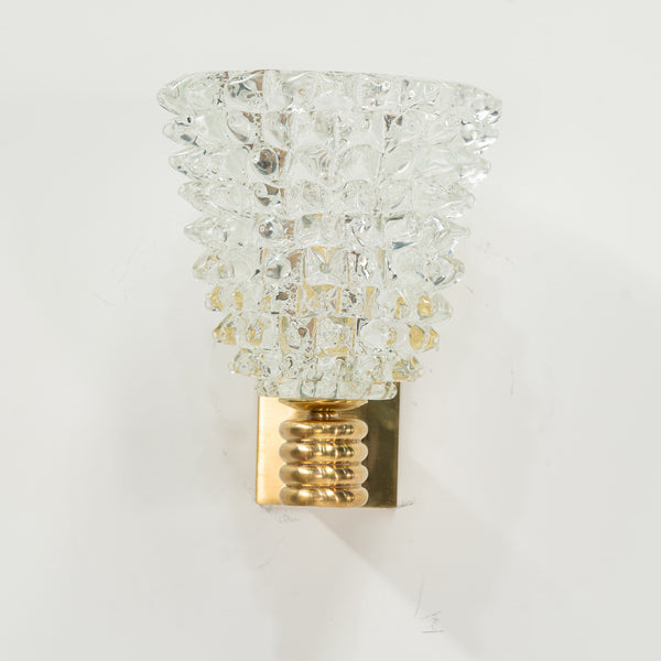 Pair of Murano Rostrato Wall Sconce with Ribbed Arm