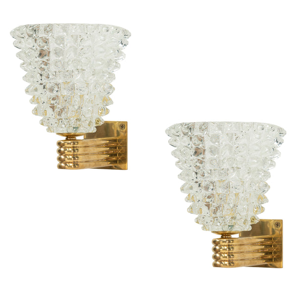 Pair of Murano Rostrato Wall Sconce with Ribbed Arm