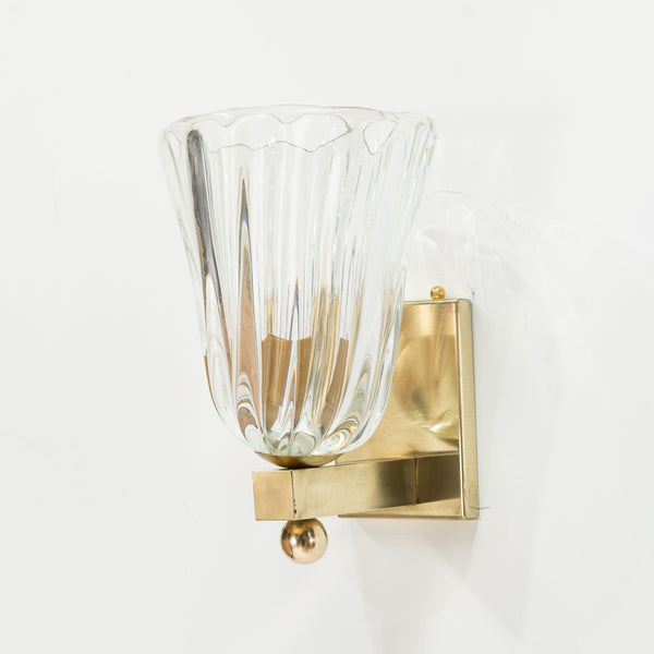 Pair of Clear Murano Wall Sconces with Ribbed Detail