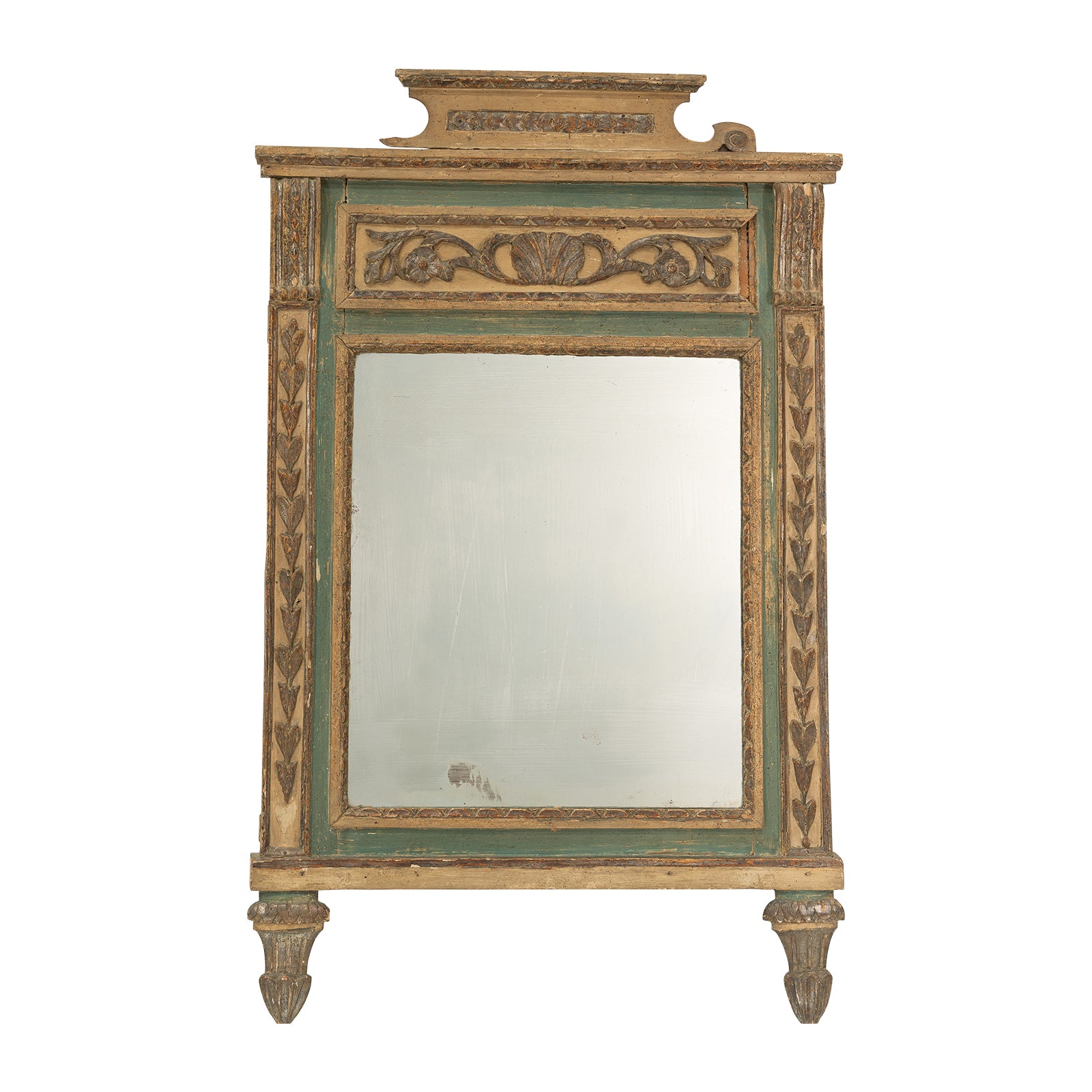 Louis XVI Italian Green and Gilt Piedemont Mirror