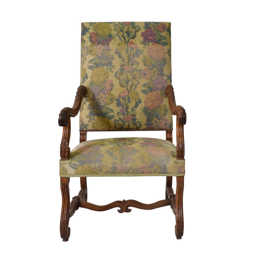 Antique Louis XIII Style Walnut Tapestry Armchair