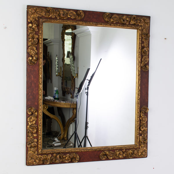Large Italian Baroque Style Painted and Gilt Mirror