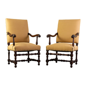 Pair of Louis XIII Style Oak Armchairs