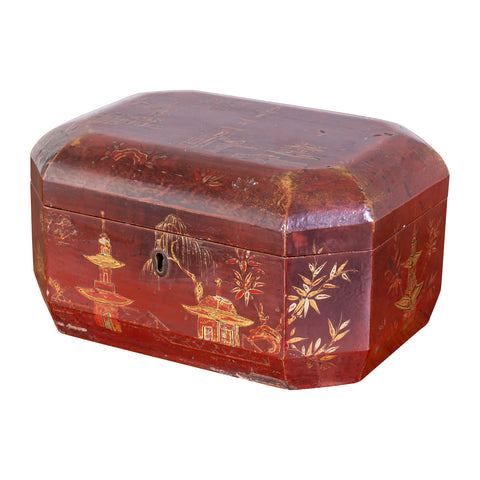 19th Century Red Lacquer Chinoiserie Tea Caddy
