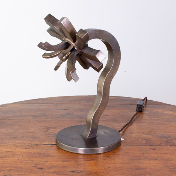 Unusual Iron Brutalist Flower Form Table Lamp