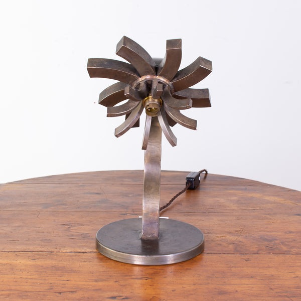 Unusual Iron Brutalist Flower Form Table Lamp