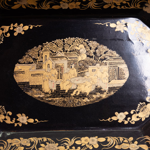 19th Century Chinese Export Black and Gilt Lacquer Tea Caddy