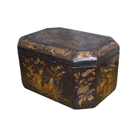 A Large Black Lacquer Chinoiserie Box