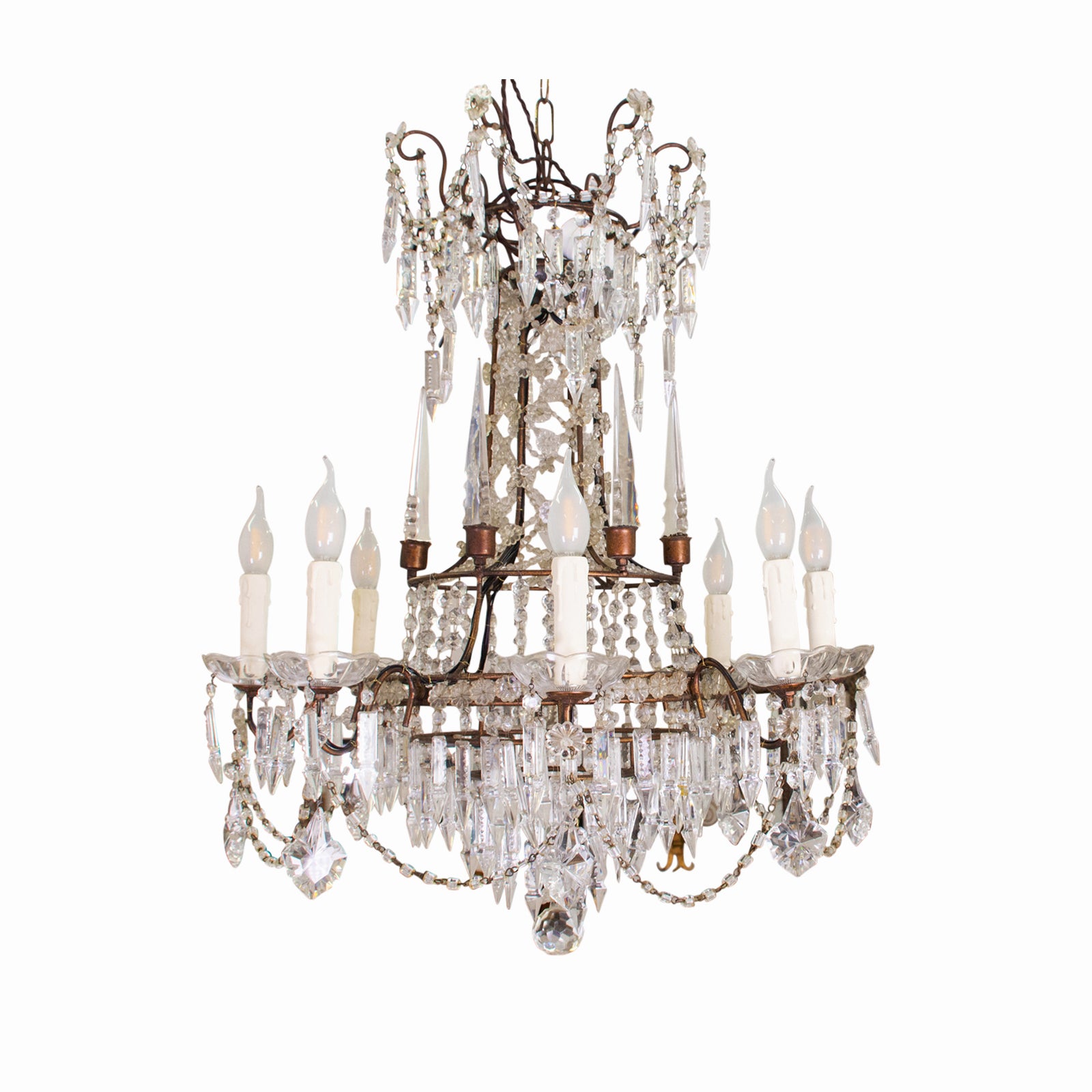 1950s Brass and Crystal Chandelier