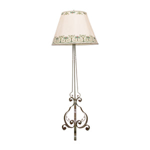 Art Deco Wrought Iron Standard Lamp with Hand Painted Shade