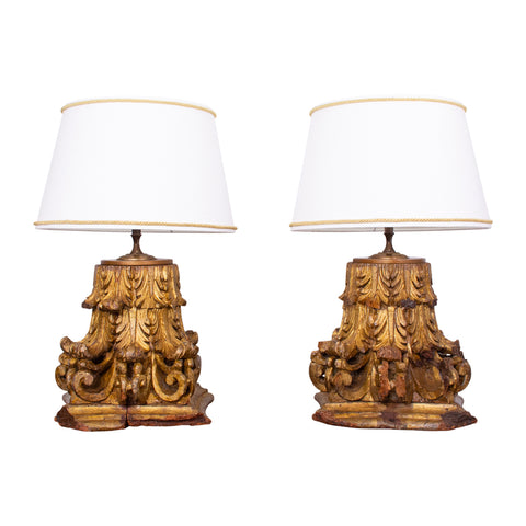 Pair of Antique Corinthian Capital Table Lamps
