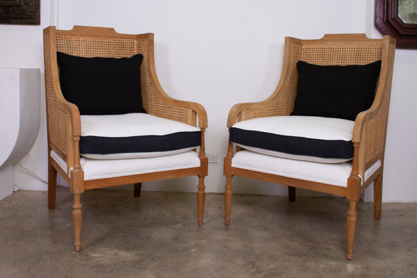 Pair of Caned and upholstered Armchairs