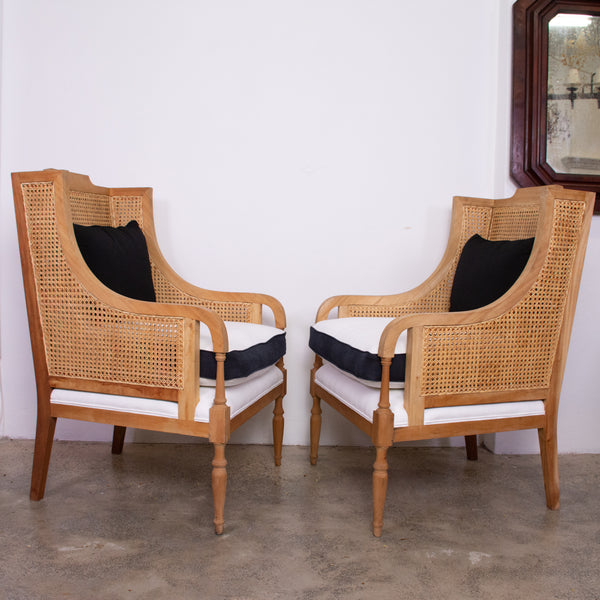 Pair of Caned and upholstered Armchairs