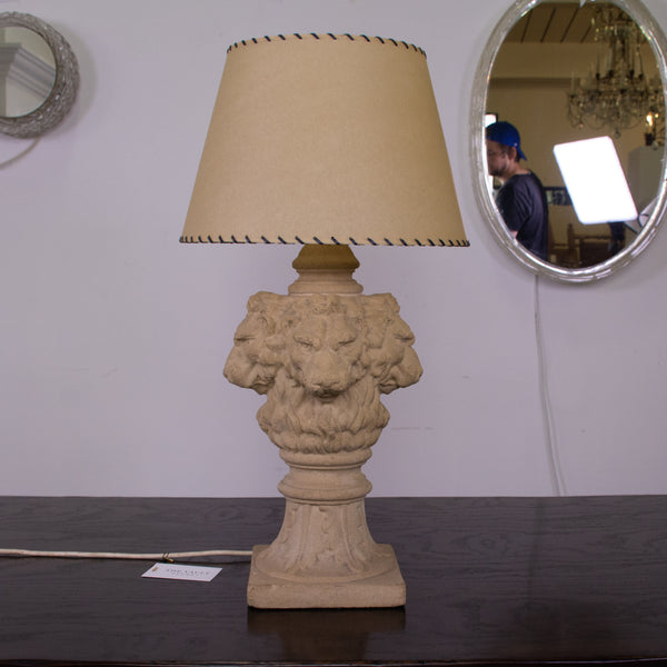 A Cast Stone Lion Head Lamp
