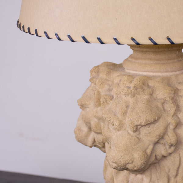 A Cast Stone Lion Head Lamp