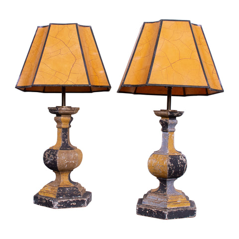 Pair of Squat Checkered Table Lamps